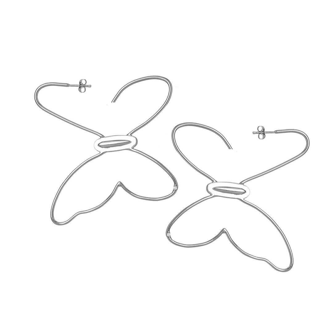 Chunky Butterfly Earrings 3″ Earrings-White Gold