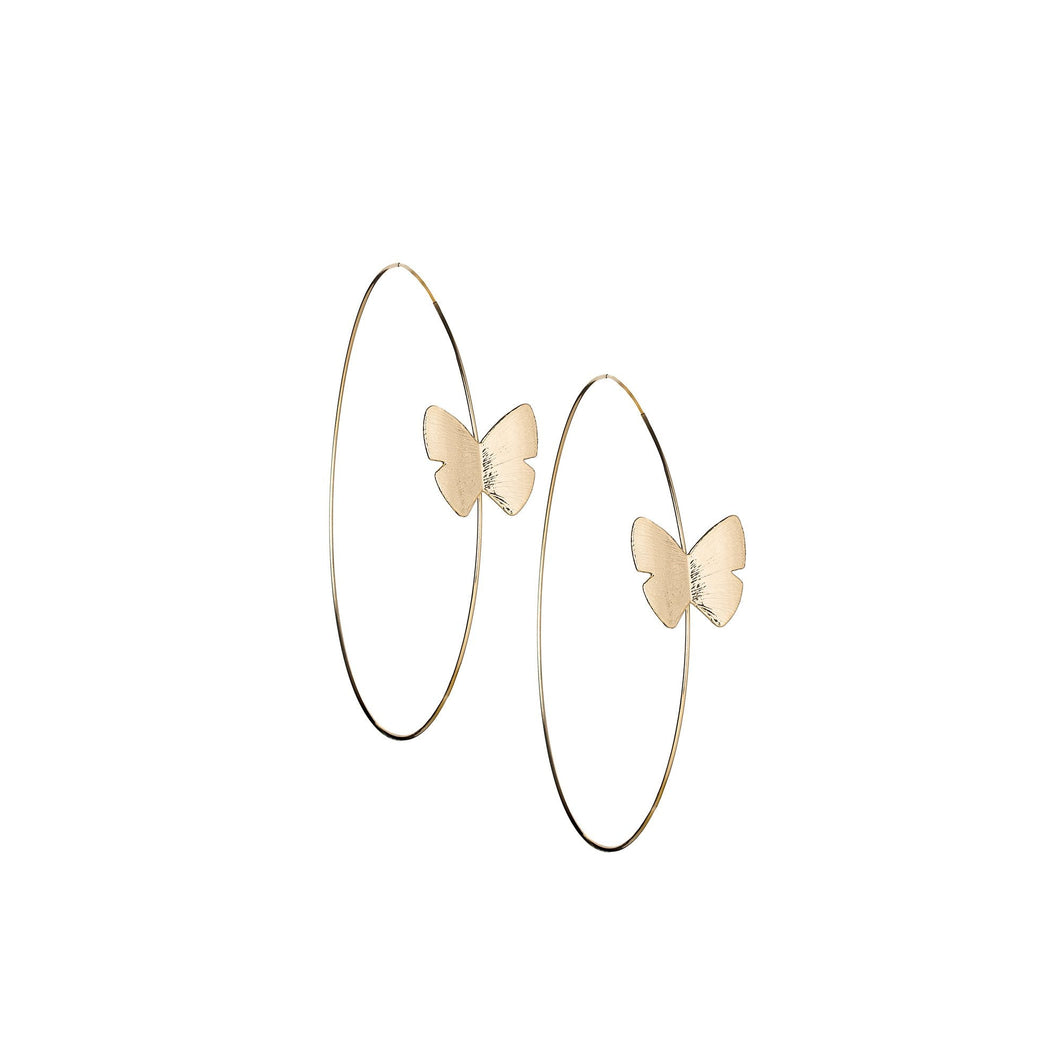 Continuous Butterfly Hoop 2″ Earrings-Gold