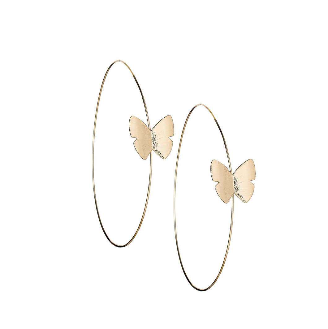 Continuous Butterfly Hoop 4″ Earrings-Gold