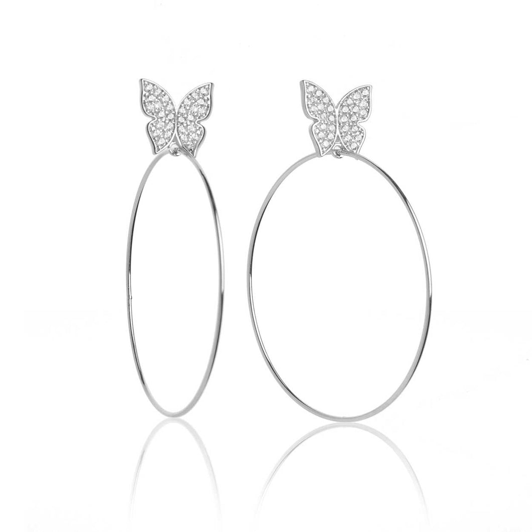 Butterfly Signature 2″ Earrings-White Gold