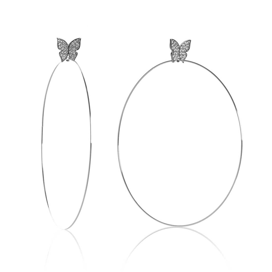 Butterfly Signature 4″ Earrings-White Gold